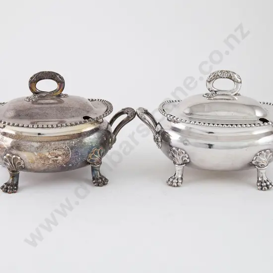 Pair C19th Old Sheffield Plate Sauce Tureens