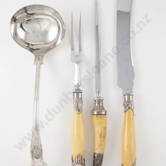 2 Piece Ivory Handled Carving Set, Other Steel & S/P Soup Ladle