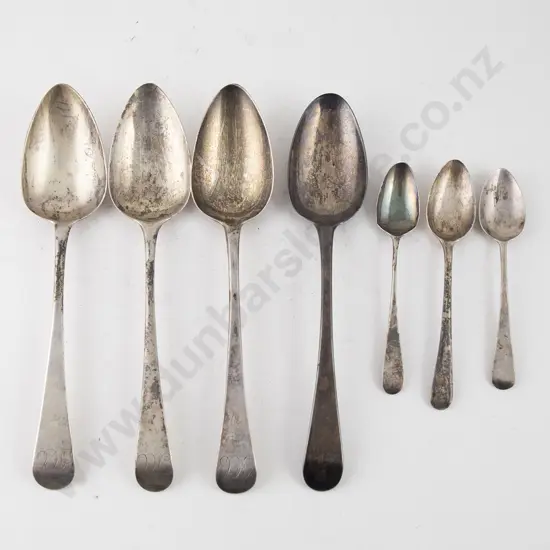 Seven Georgian S/S Old English Pattern Tablespoons & Teaspoons