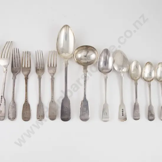 Fourteen Georgian Pieces Of S/S Fiddle Pattern Cutlery