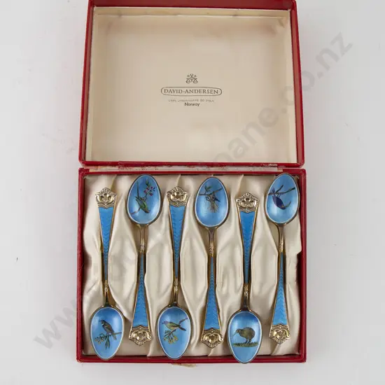 Rare Set Of Norwegian S/S & Enamel Coffee Spoons