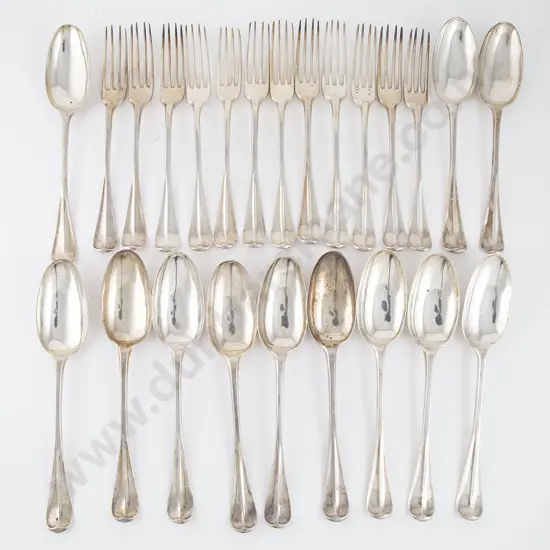 Set Twelve C19th Dutch Silver Tablespoons & Twelve Matching Table Forks
