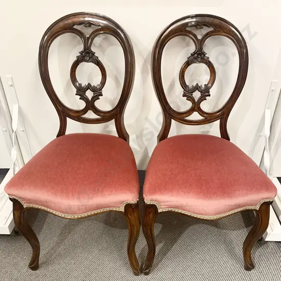 Pair Victorian Walnut Balloon Back Side Chairs