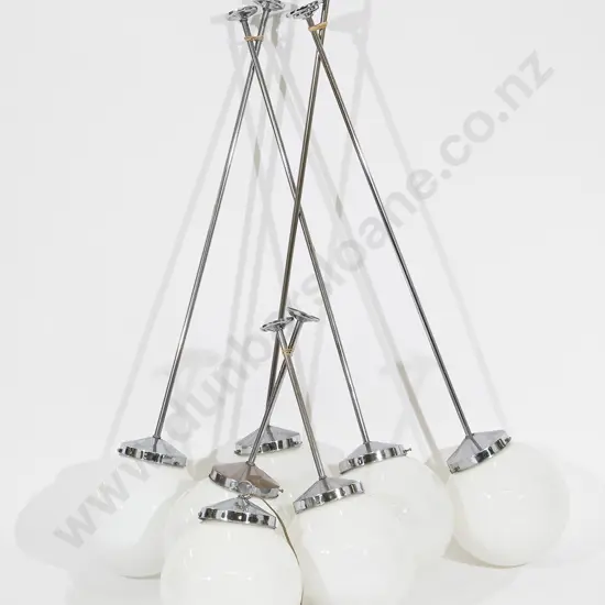 Seven Art Deco Style Chrome & Opaque Glass Lights