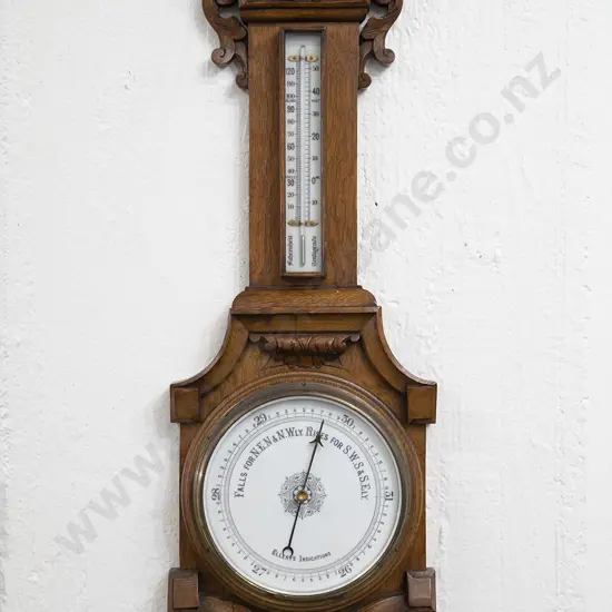 Late Victorian Oak Cased Wheel Barometer