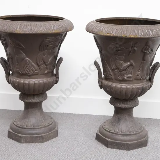 Pair Victorian Reproduction Cast Iron Garden Urns