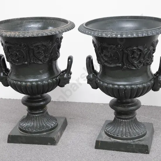 Pair Victorian Reproduction Cast Iron Garden Urns
