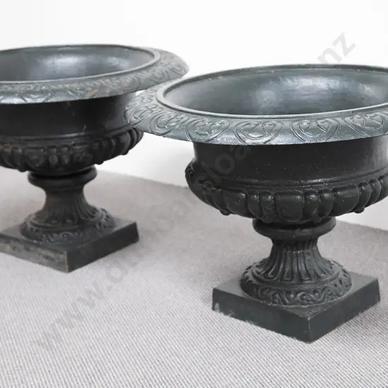 Pair Victorian Reproduction Cast Iron Garden Urns