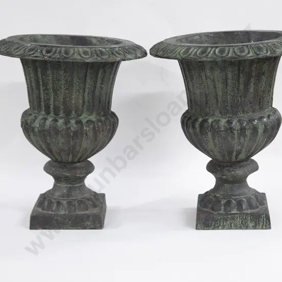 Pair Victorian Reproduction Cast Iron Garden Urns