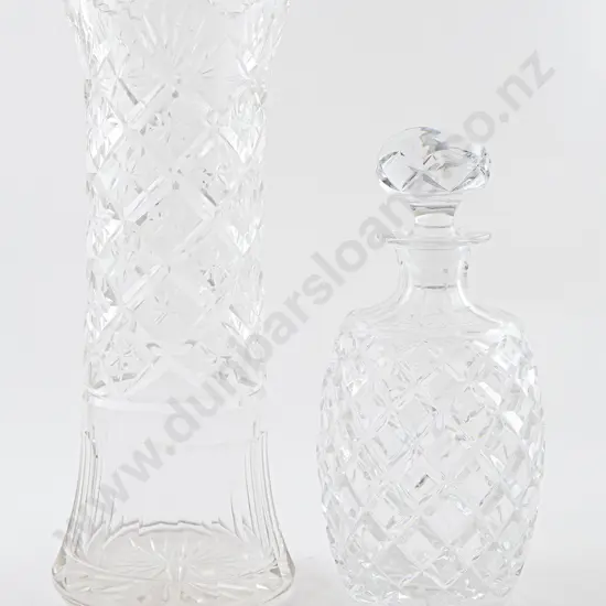 Cut Crystal Long Stem Vase & Spirit Decanter