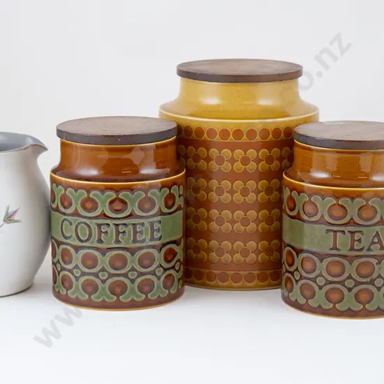 Four Hornsea Pottery Kitchen Storage Jars & Denby Jug