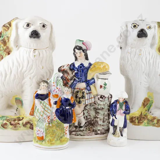 Two Mantel Dogs & Three Figure Groups