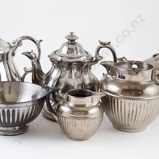 Victorian Glazed Silver Terracotta Teaware