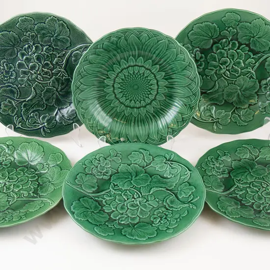 Six Various Leaf Moulded Green Glaze Dishes