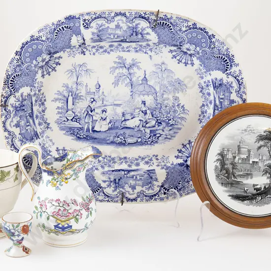 Victorian B&W Ashet with Various China