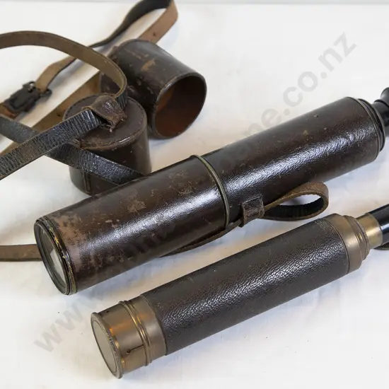 Two Leather Bound Brass Telescopes