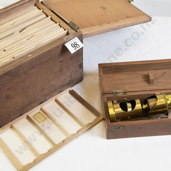Victorian Boxed Pocket Microscope and box specimen slides