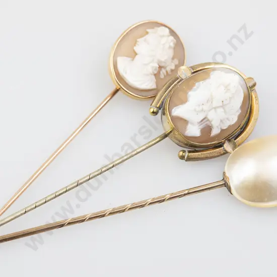 Two Cameo & MOP Stick Pins