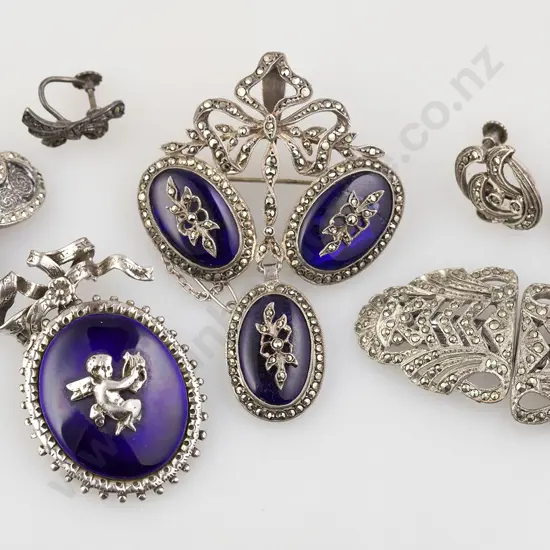 Blue Enamel & Marcasite Jewellery