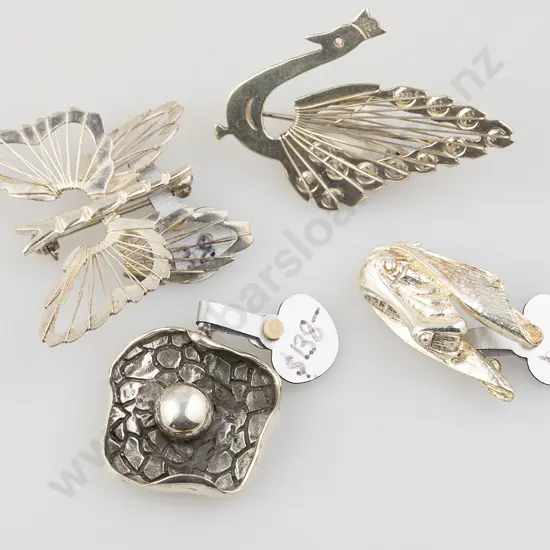 Three Silver Brooches & Pendant