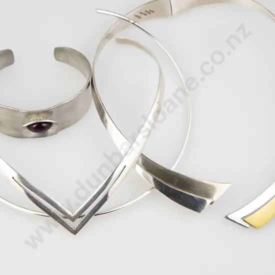 Three Silver Neck Chokers & Pewter Jensen Bracelet