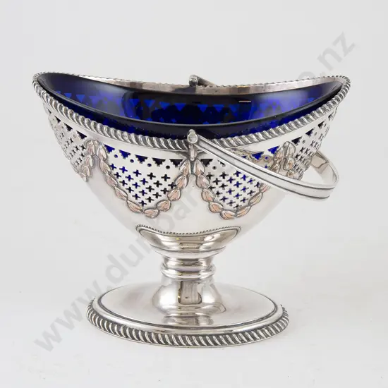 C19th Sheffield Plate Footed Boat Shaped Sugar Basket
