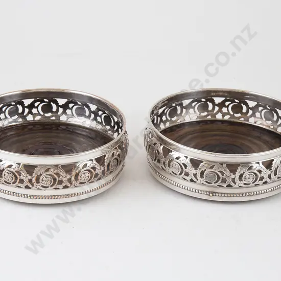 Pair C19th Sheffield Plate Wine Coasters