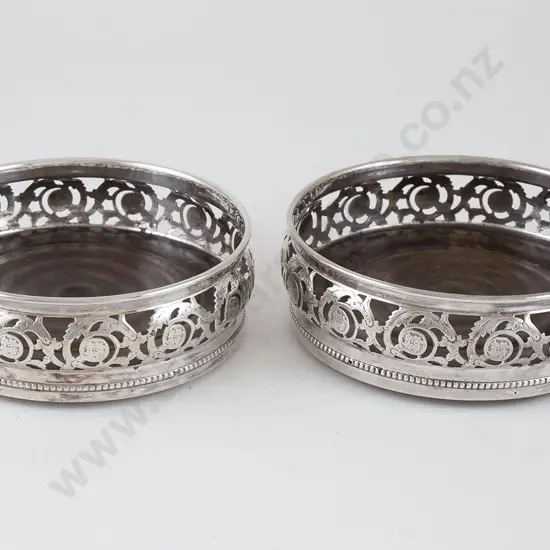 Pair C19th Sheffield Plate Wine Coasters