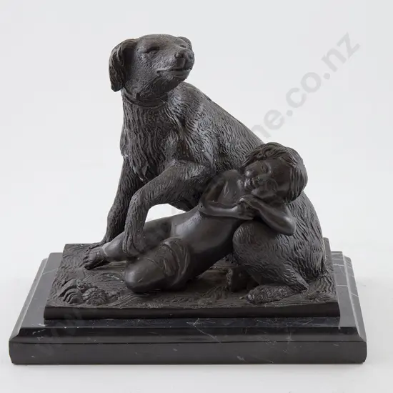 Victorian Table Bronze of Dog & Child