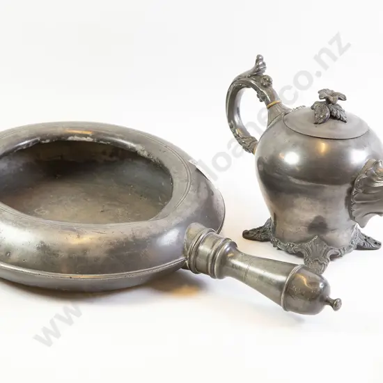 Georgian Pewter Chafing Dish & Later Teapot