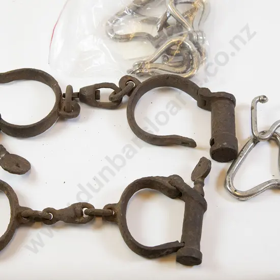 Two Pair Iron Shackles with Qty Boot Hooks etc
