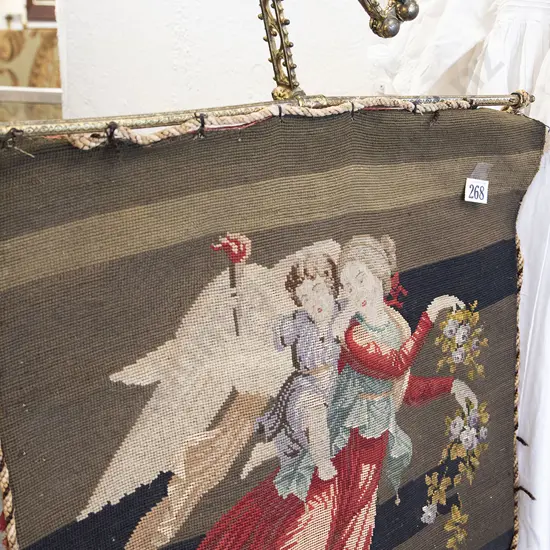 Victorian Tapestry Panel on Gilt Metal Adjustable Mount