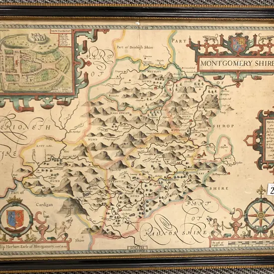 John Speed C17th Map Of Montgomery Shire
