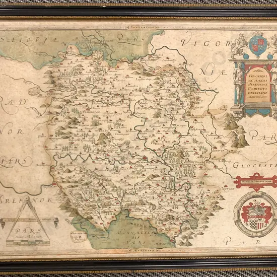 C16th Map Of Herefordshire By Christopher Saxton