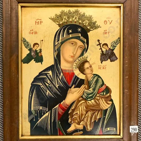 Framed C19th Icon Of The Madonna & Child