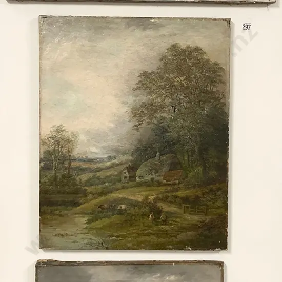 Pair English Oil Landscapes and other Roman scene (faults)