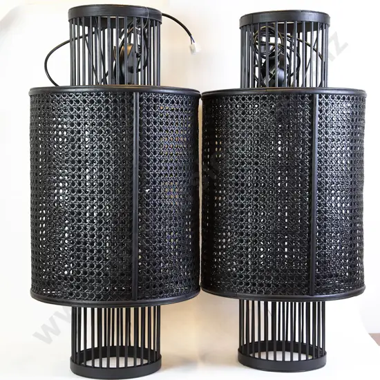 Pair Wycombe Cane Ceiling Lamps