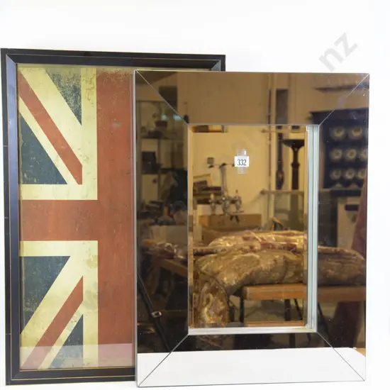 Modern Mirrored Frame Wall Mirror & Union Jack Print