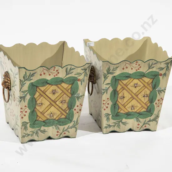 Two Enamelled Tin Waste Bins