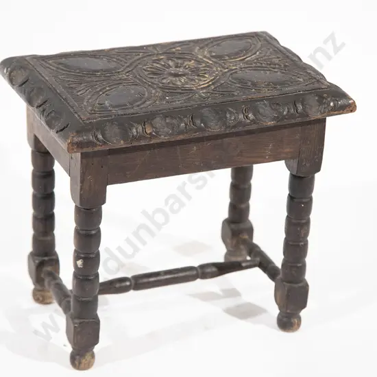 Small C19th Carved Oak Stool
