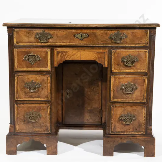 Geo III Walnut & Feather Banded Kneehole Desk