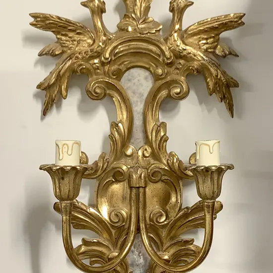 Modern Gilt Wood Two Branch Wall Sconce