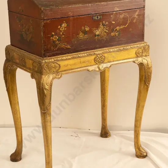 C19th Red Lacquered Trunk on Gilded Stand