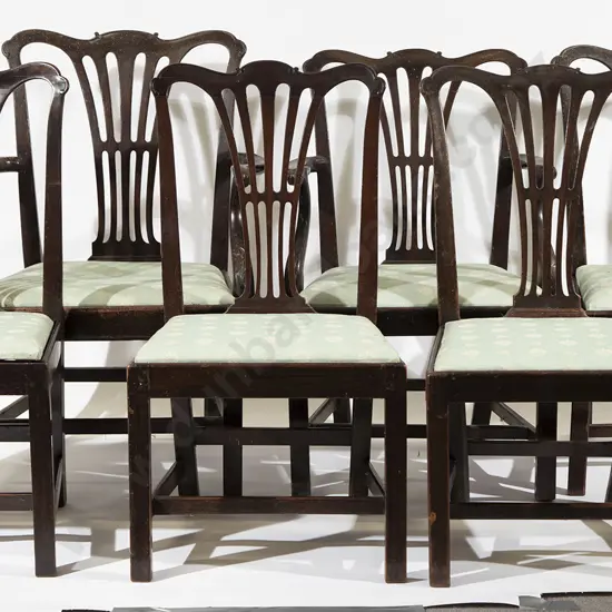 Set Six Edwardian Chippendale Style Mahogany Dining Chairs