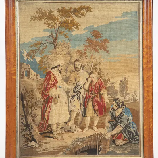 Victorian Maple Framed Religious Tapestry