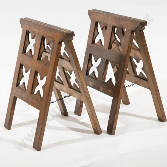 Pair Victorian Oak Gothic Trestles