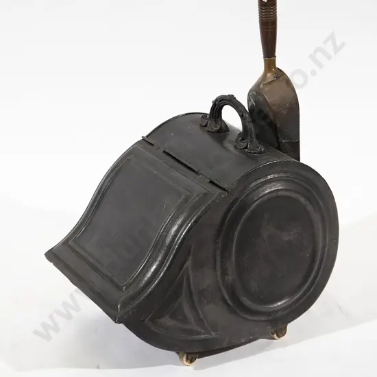 Victorian Japanned Coal Scuttle and Shovel