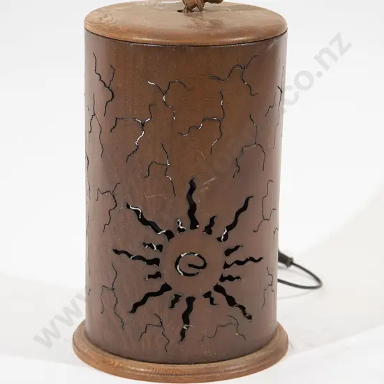 Cylindrical Oak Fretwork Lamp