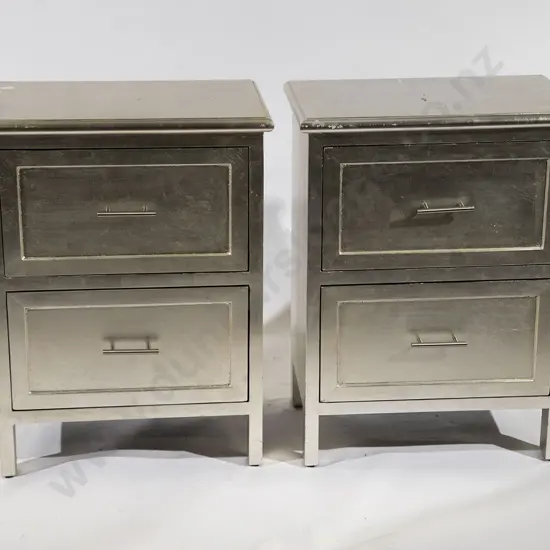 Pair Silver Painted Bedside Chests