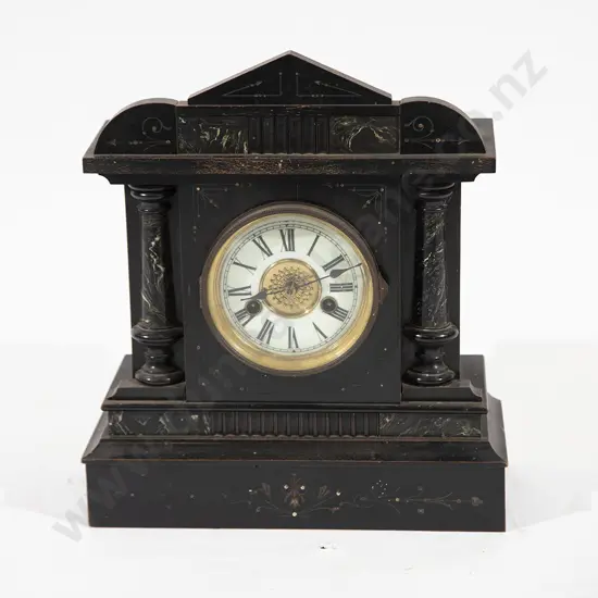 Victorian Simulated Black Slate Mantel Clock
